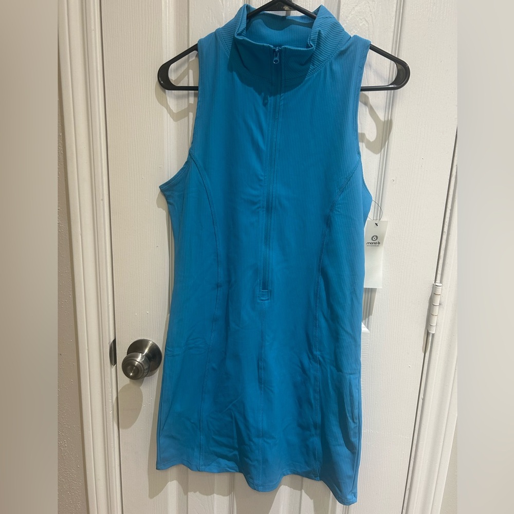 Mono B Blue Sleeveless Half Zip Dress with Shorts